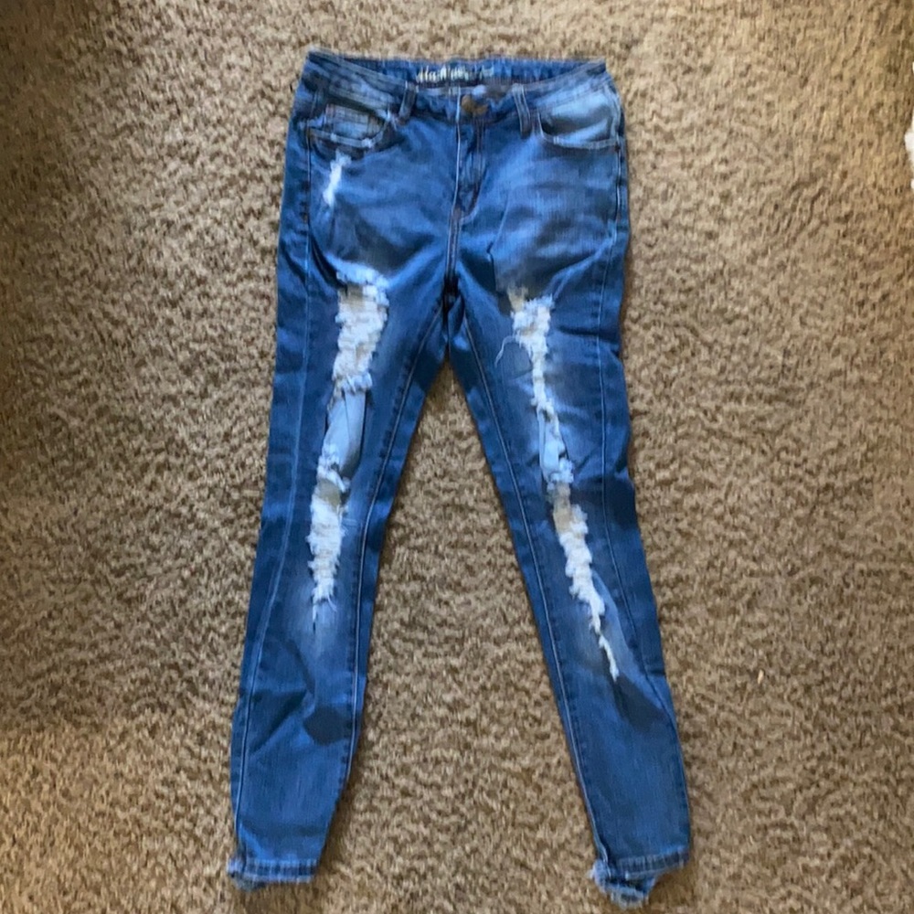 Machine High Rise Distressed Jeans